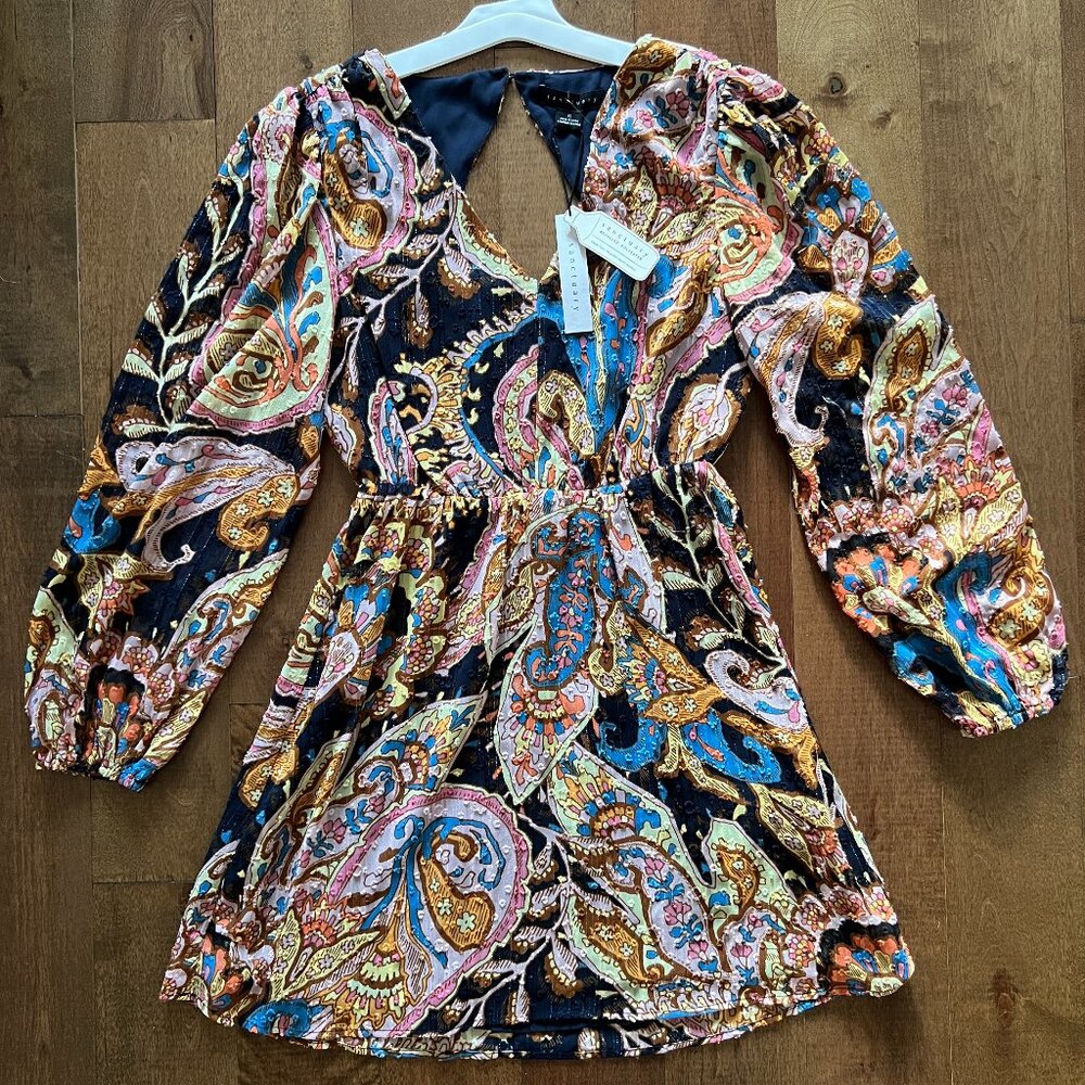 Sanctuary Women's Paisley Floral Boho Long Balloon Sleeve Mini Dress, XS - NWT
